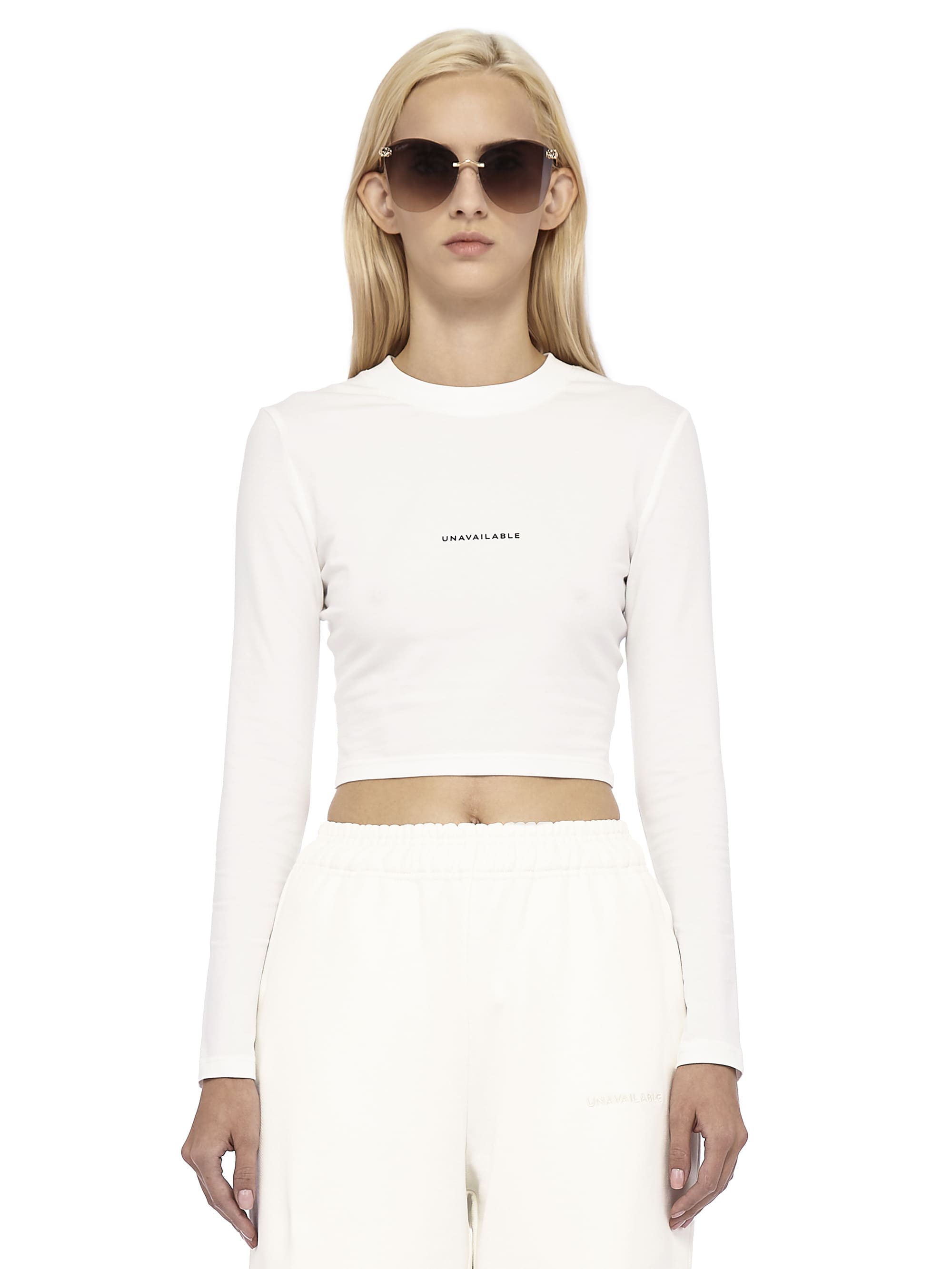 Cropped Long Sleeve T-shirt Base Logo Fitted Cream