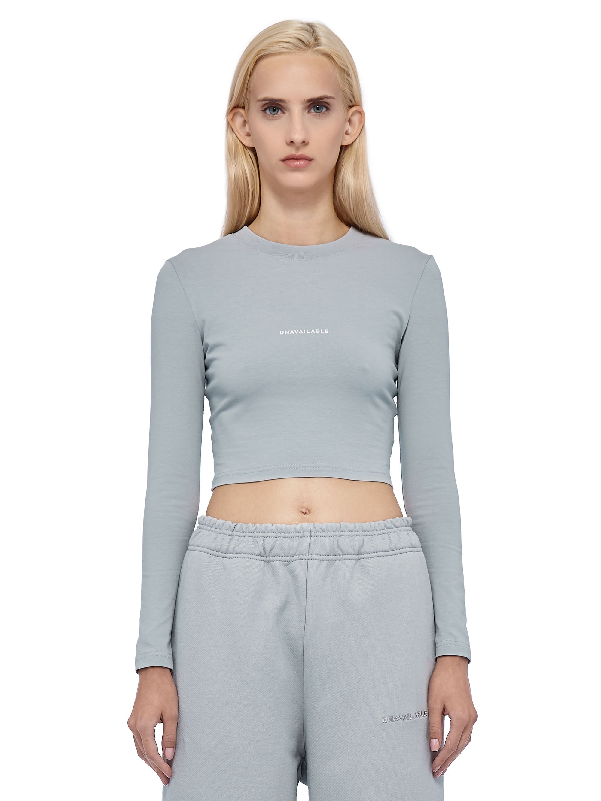 Cropped Long Sleeve T-shirt Base Logo Fitted Grey