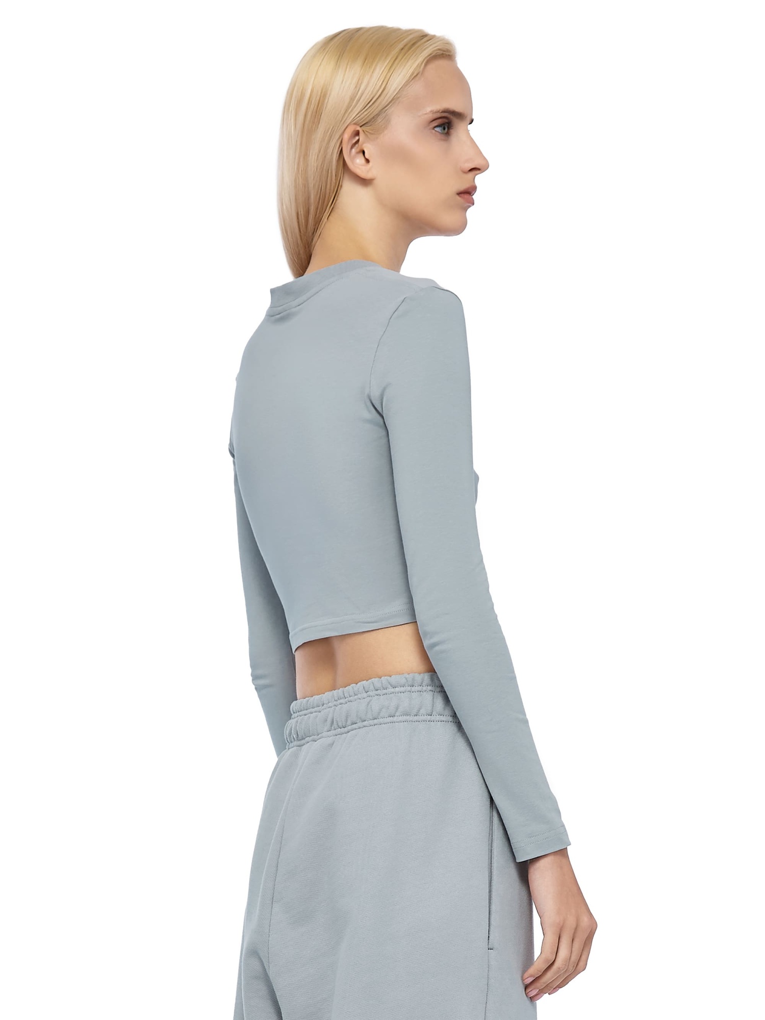 Cropped Long Sleeve T-shirt Base Logo Fitted Grey