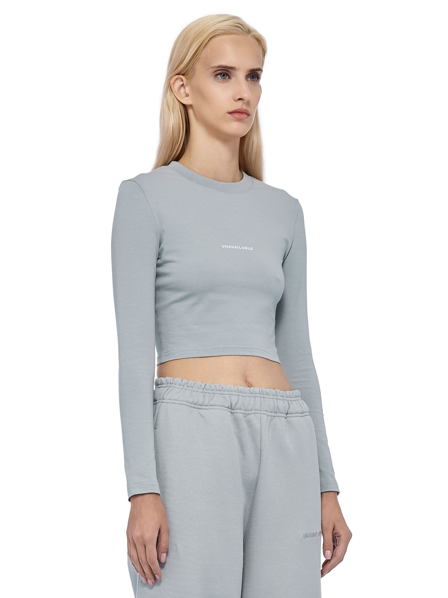 Cropped Long Sleeve T-shirt Base Logo Fitted Grey