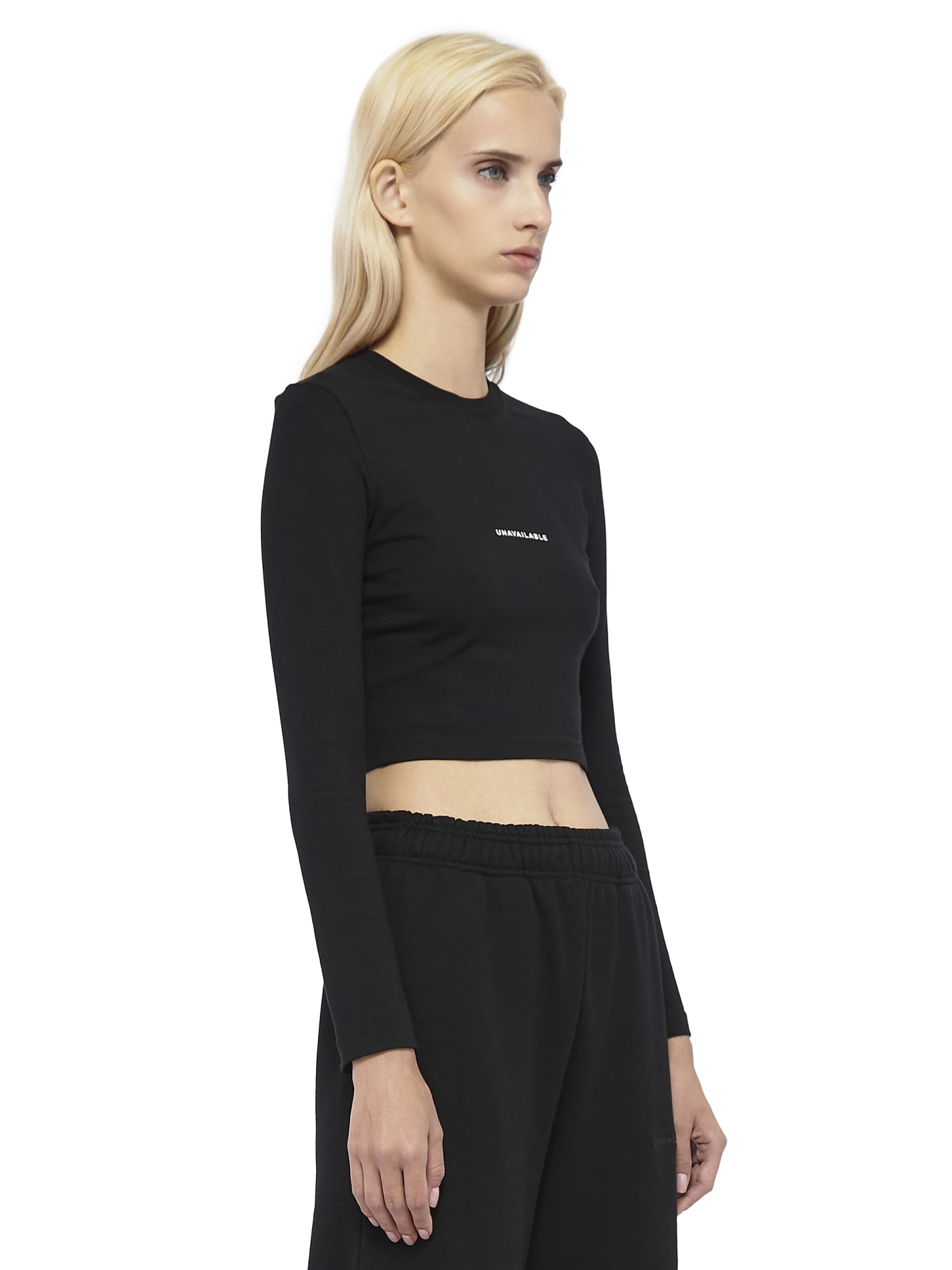 Cropped Long Sleeve T-shirt Base Logo Fitted Black