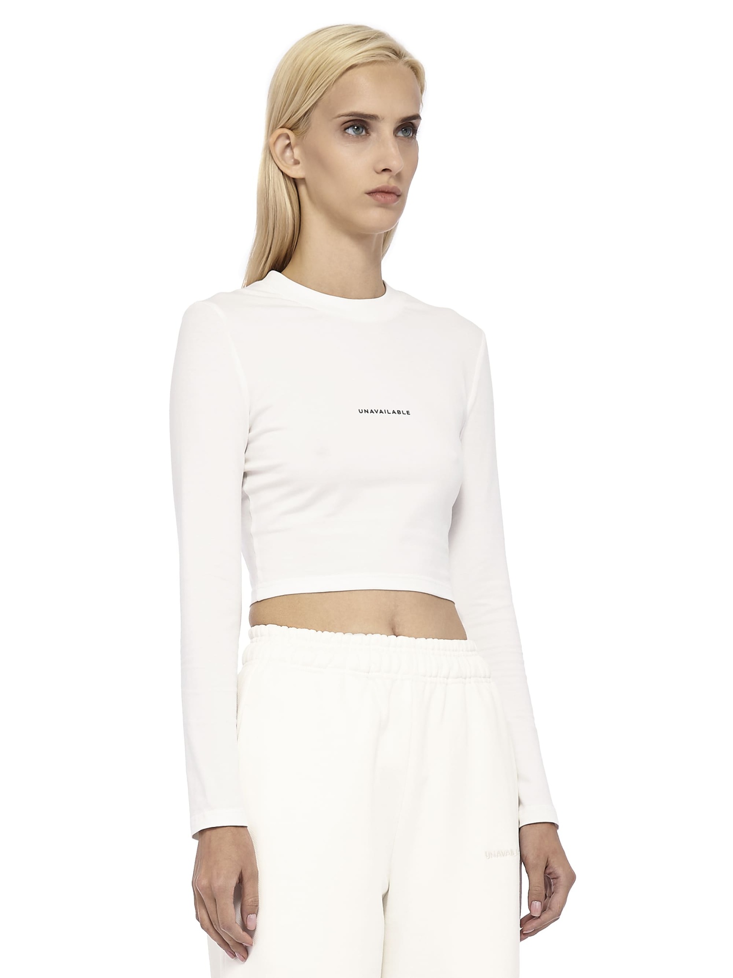 Cropped Long Sleeve T-shirt Base Logo Fitted Cream