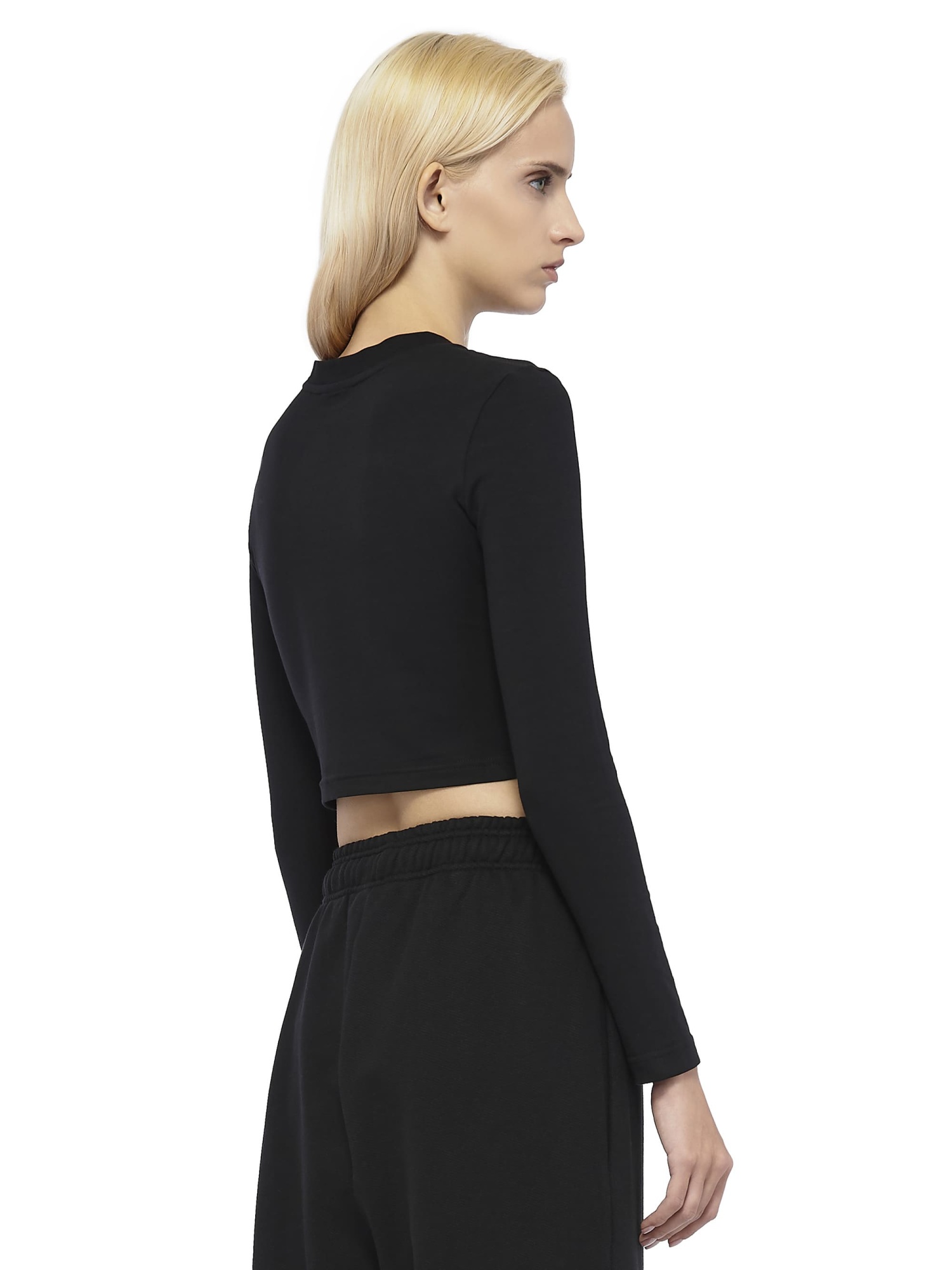 Cropped Long Sleeve T-shirt Base Logo Fitted Black