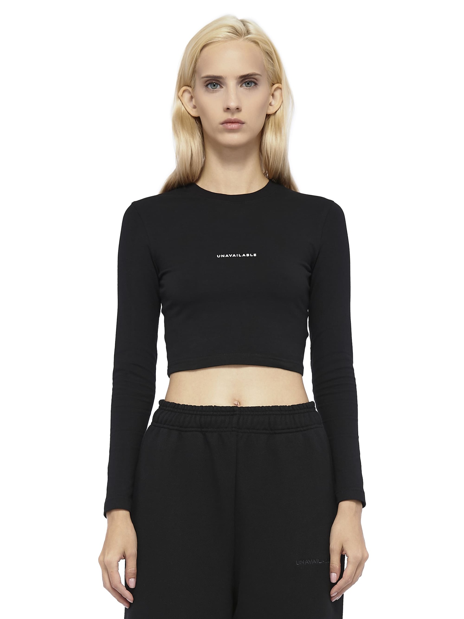 Cropped Long Sleeve T-shirt Base Logo Fitted Black