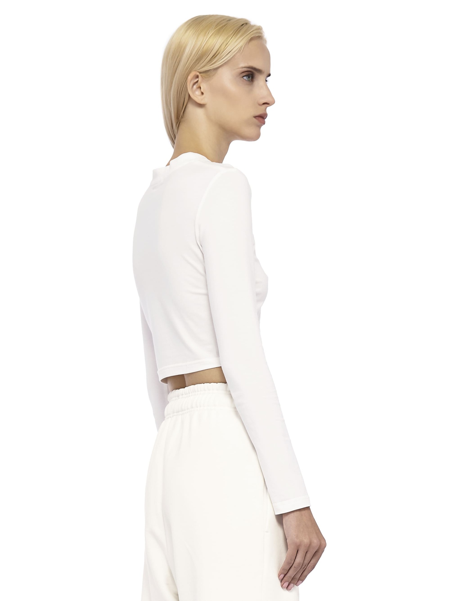 Cropped Long Sleeve T-shirt Base Logo Fitted Cream